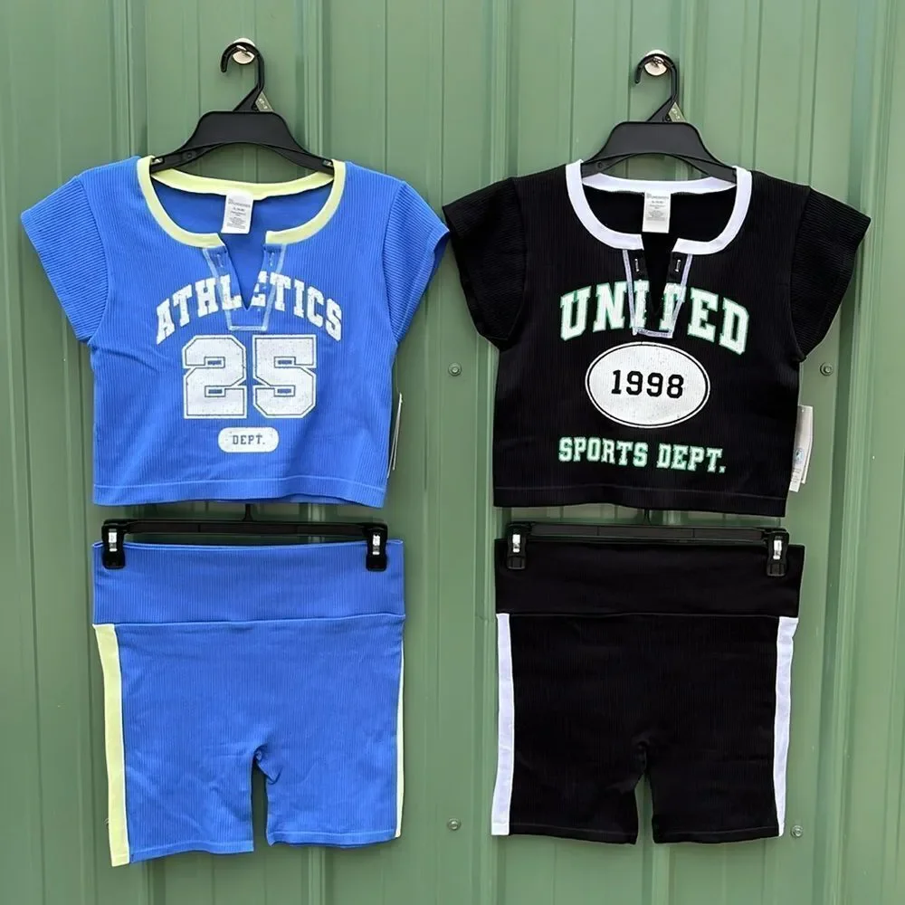 Seamless Crop Top & High-Rise Biker Shorts Graphic 2-Piece Set 2-Pack Size XL
